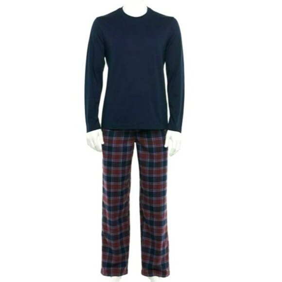 Mens Flannel Red and Black Plaid Pajama Sleep Set Long Sleeve Large JJ1036 - Picture 1 of 6